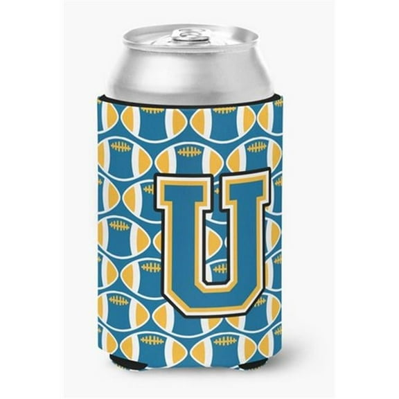 Carolines Treasures Letter U Football Blue & Gold Can or Bottle Hugger - Blue & Gold - 0.25in. H x 4in. W x 5.5in. L