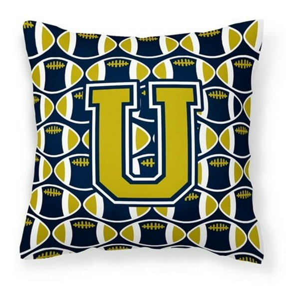 Carolines Treasures Letter U Football Blue & Gold Fabric Decorative Pillow - Blue & Gold - 14in. H x 3in. W x 14in. L