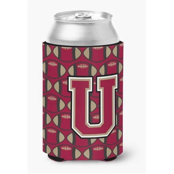 Carolines Treasures Letter U Football Garnet & Gold Can or Bottle Hugger - Garnet & Gold