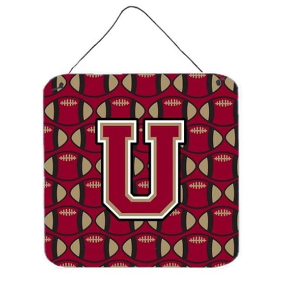 Carolines Treasures Letter U Football Garnet & Gold Wall or Door Hanging Prints - Garnet & Gold - 6in. H x 0.02in. W x 6in. L