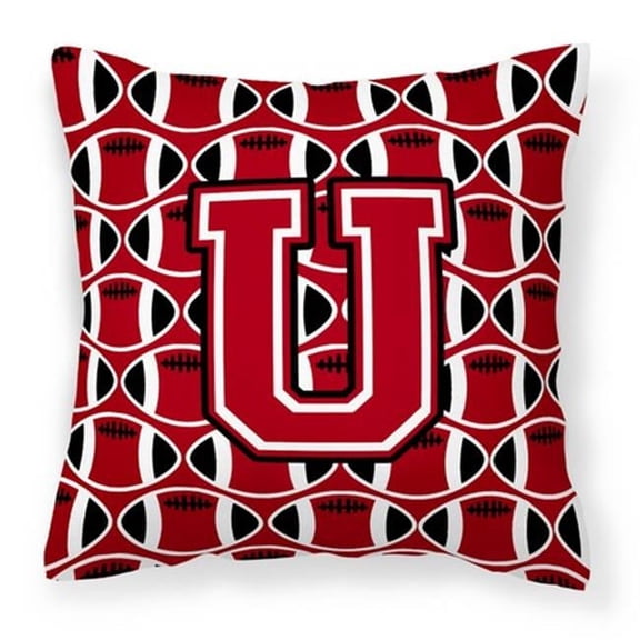 Carolines Treasures Letter U Football Red - Black & White Fabric Decorative Pillow