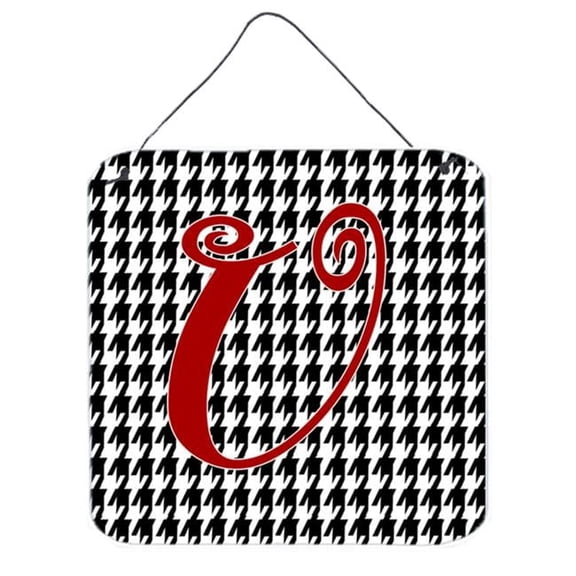 Carolines Treasures  Letter U Initial Monogram - Houndstooth Black Aluminium Metal Wall Or Door Hanging Prints