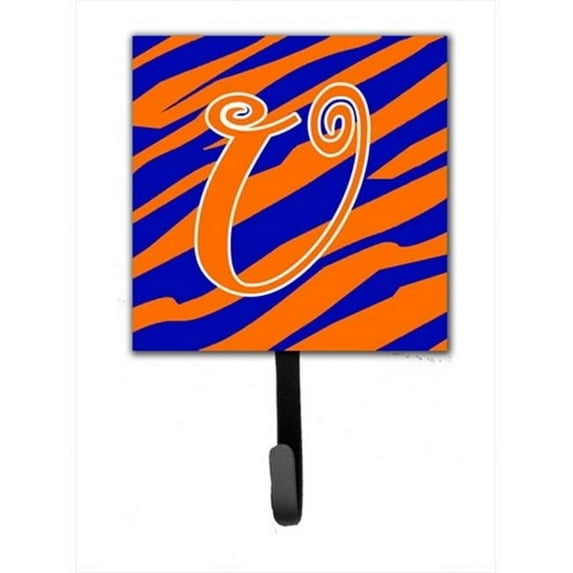 Carolines Treasures Letter U Initial Tiger Stripe Blue and Orange Leash Or Key Hook