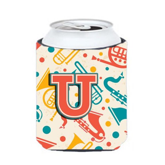 Carolines Treasures Letter U Retro Teal Orange Musical Instruments Initial Can & Bottle Hugger