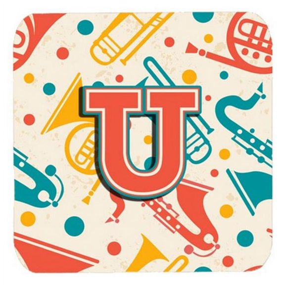 Carolines Treasures  Letter U Retro Teal Orange Musical Instruments Initial Foam Coasters