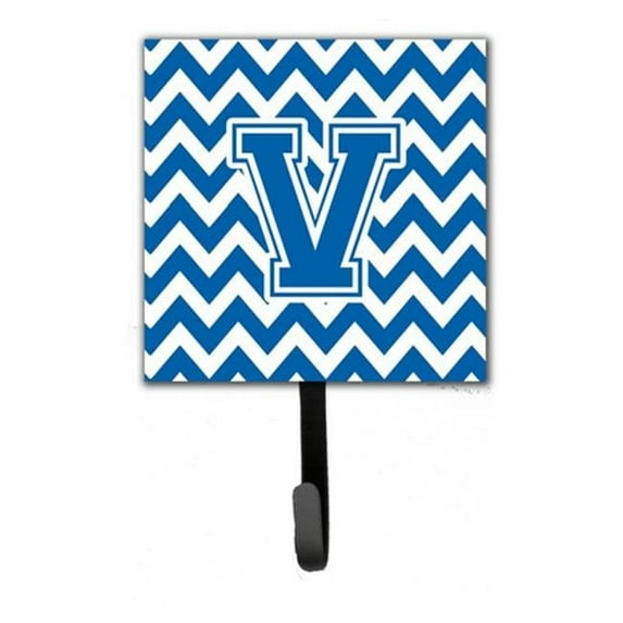 Carolines Treasures Letter V Chevron Blue & White Leash or Key Holder - Blue & White - 6in. H x 1.25in. W x 4.25in. L