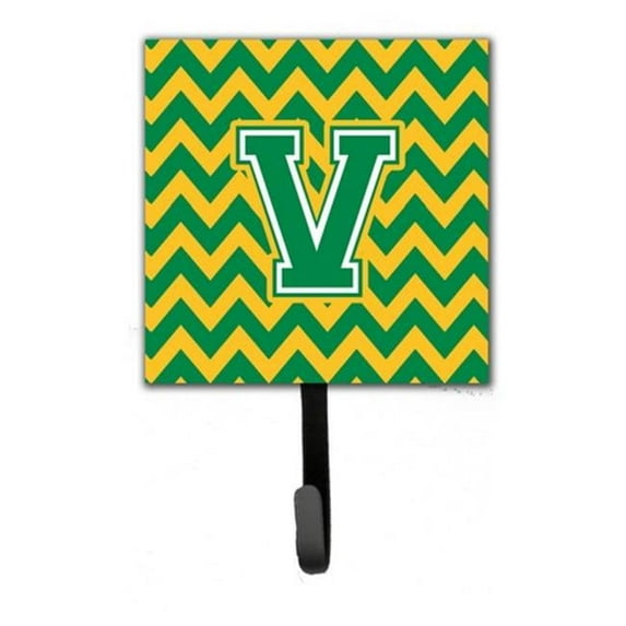 Carolines Treasures Letter V Chevron Green & Gold Leash or Key Holder - Green & Gold - 6in. H x 1.25in. W x 4.25in. L