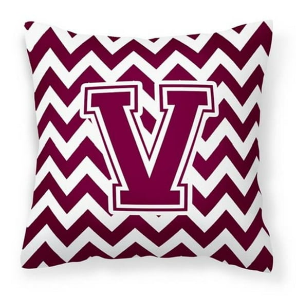 Carolines Treasures  Letter V Chevron Maroon & White Fabric Decorative Pillow - Maroon & White - 14in. H x 3in. W x 14in. L