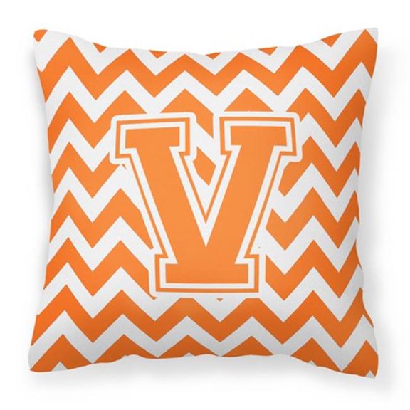Carolines Treasures  Letter V Chevron Orange & White Fabric Decorative Pillow - Orange & White - 14in. H x 3in. W x 14in. L