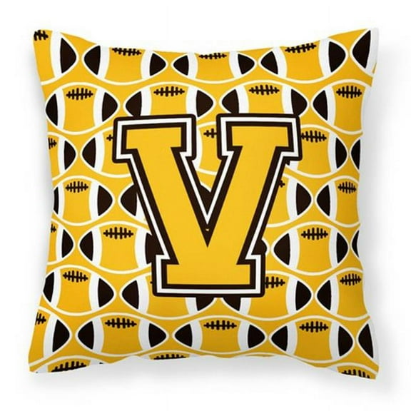 Carolines Treasures Letter V Football Black - Old Gold & White Fabric Decorative Pillow