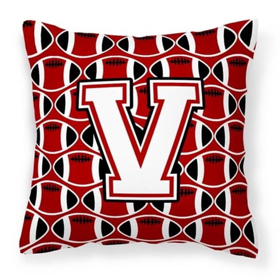 Carolines Treasures Letter V Football Cardinal & White Fabric Decorative Pillow - Cardinal & White - 14in. H x 3in. W x 14in. L