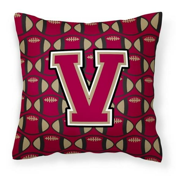 Carolines Treasures Letter V Football Garnet & Gold Fabric Decorative Pillow - Garnet & Gold - 14in. H x 3in. W x 14in. L