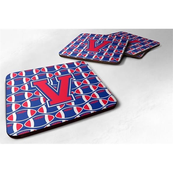 Carolines Treasures Letter V Football Harvard Crimson & Yale Blue Foam Coaster