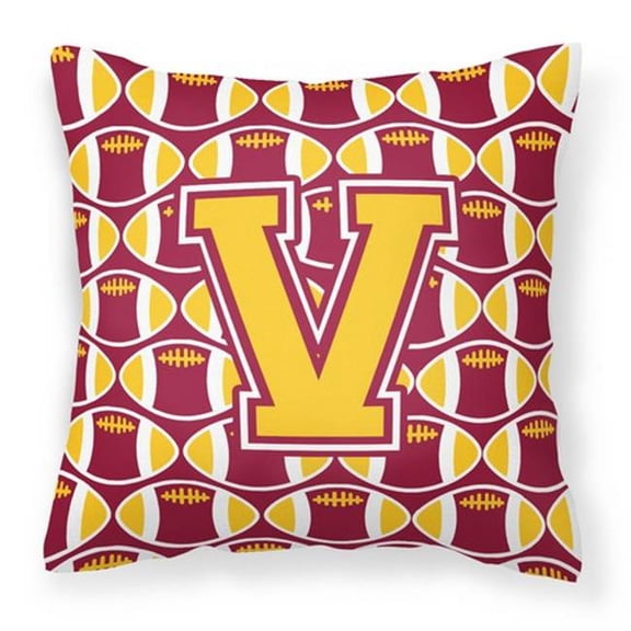 Carolines Treasures Letter V Football Maroon & Gold Fabric Decorative Pillow - Maroon & Gold - 14in. H x 3in. W x 14in. L