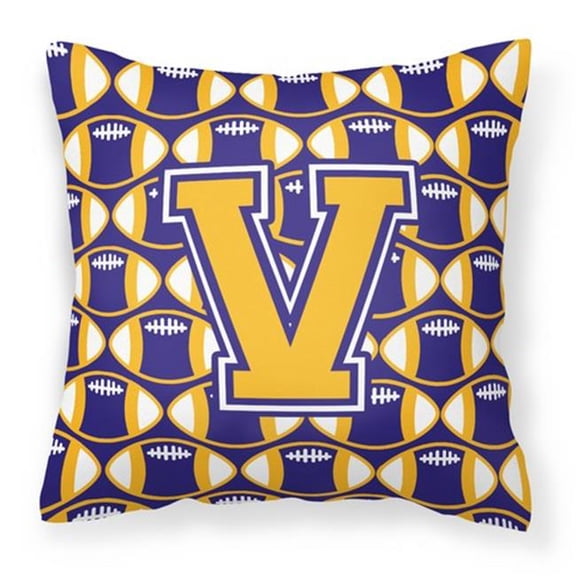 Carolines Treasures  Letter V Football Purple & Gold Fabric Decorative Pillow - Purple & Gold - 14in. H x 3in. W x 14in. L