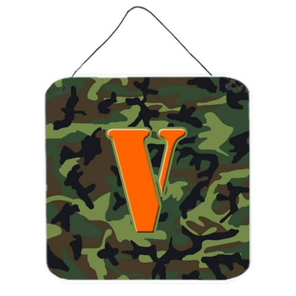 Carolines Treasures  Letter V Initial Monogram - Camo Green Aluminium Metal Wall or Door Hanging Prints