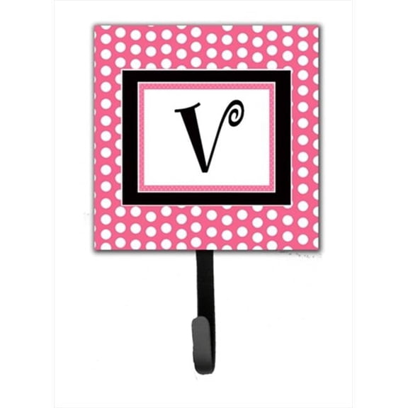 Carolines Treasures Letter V Initial Monogram - Pink Black Polka Dots Leash Holder Or Key Hook