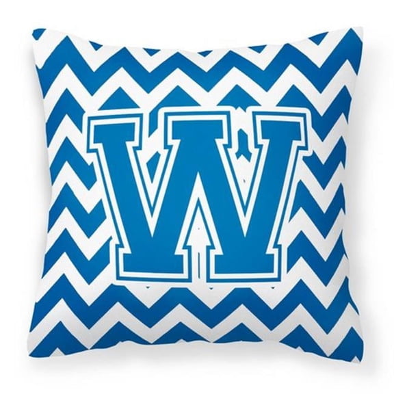 Carolines Treasures Letter W Chevron Blue & White Fabric Decorative Pillow - Blue & White - 14in. H x 3in. W x 14in. L