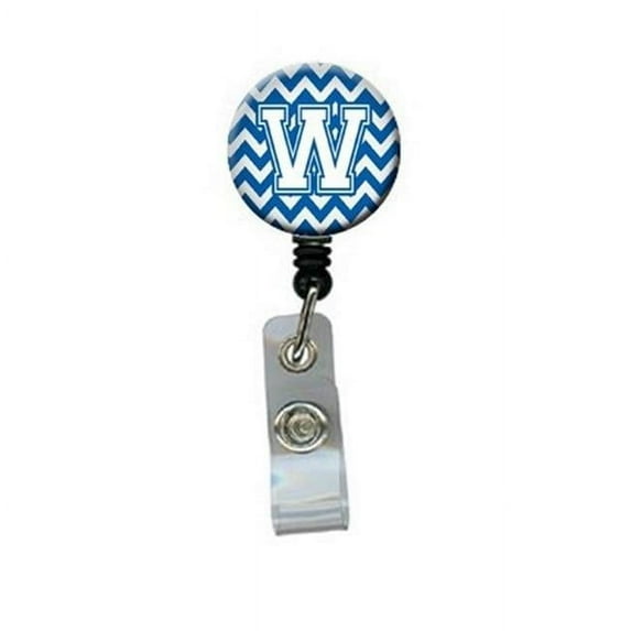 Carolines Treasures Letter W Chevron Blue & White Retractable Badge Reel - Blue & White - 5in. H x 1in. W x 2in. L
