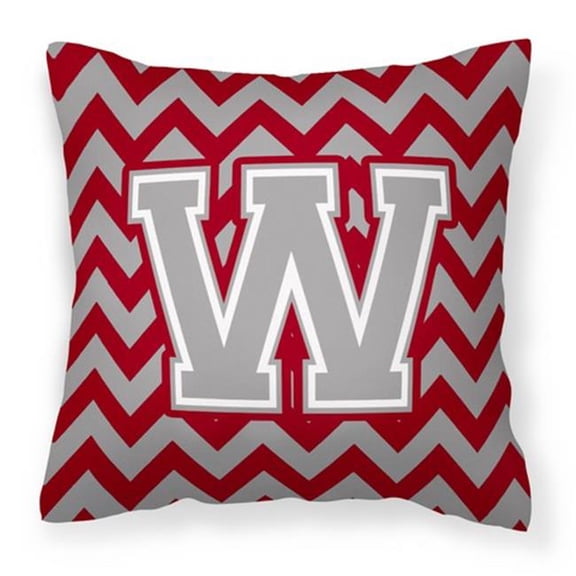 Carolines Treasures  Letter W Chevron Crimson & Grey Fabric Decorative Pillow - Crimson & Grey - 14in. H x 3in. W x 14in. L