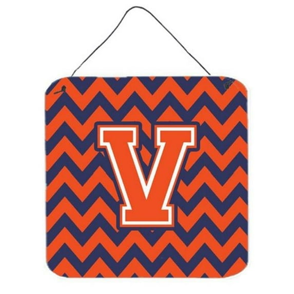 Carolines Treasures Letter V Chevron Orange & Blue Wall or Door Hanging Prints - 6 x 0.02 x 6 in.