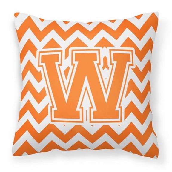 Carolines Treasures Letter W Chevron Orange & White Fabric Decorative Pillow - Orange & White - 14in. H x 3in. W x 14in. L