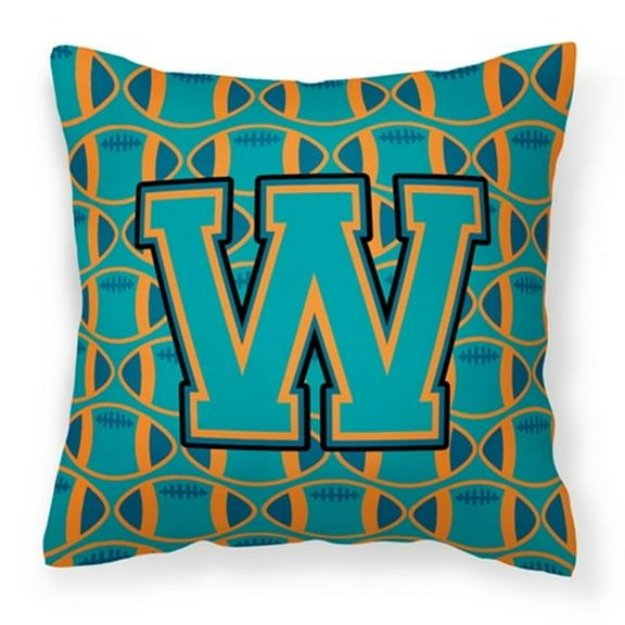 Carolines Treasures Letter W Football Aqua - Orange & Marine Blue Fabric Decorative Pillow