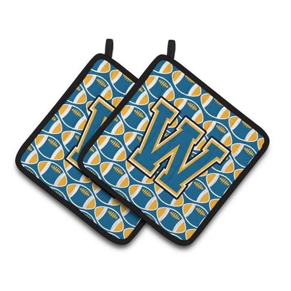 Carolines Treasures Letter W Football Blue & Gold Pair of Pot Holders