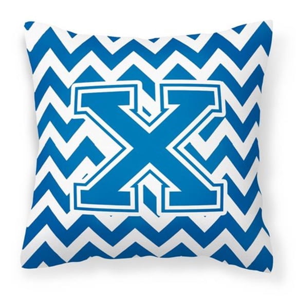 Carolines Treasures Letter X Chevron Blue & White Fabric Decorative Pillow - Blue & White - 14in. H x 3in. W x 14in. L
