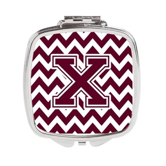 Carolines Treasures Letter X Chevron Maroon & White Compact Mirror