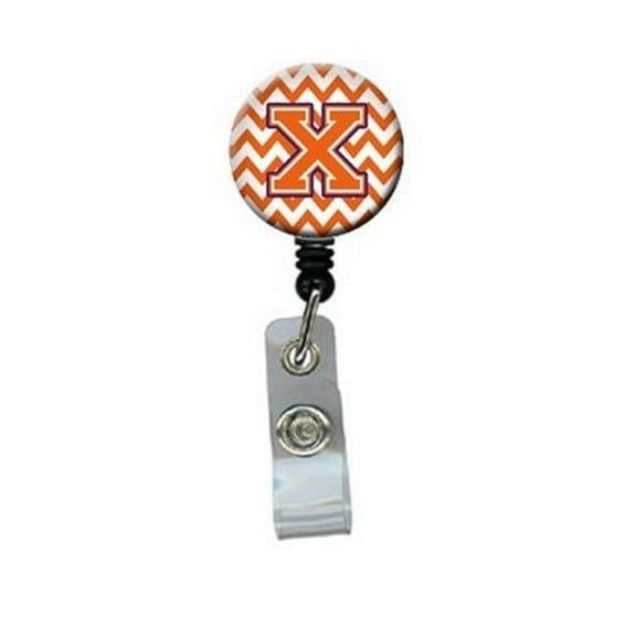 Carolines Treasures Letter X Chevron Orange & Regalia Retractable Badge Reel - Orange & Regalia - 5in. H x 1in. W x 2in. L