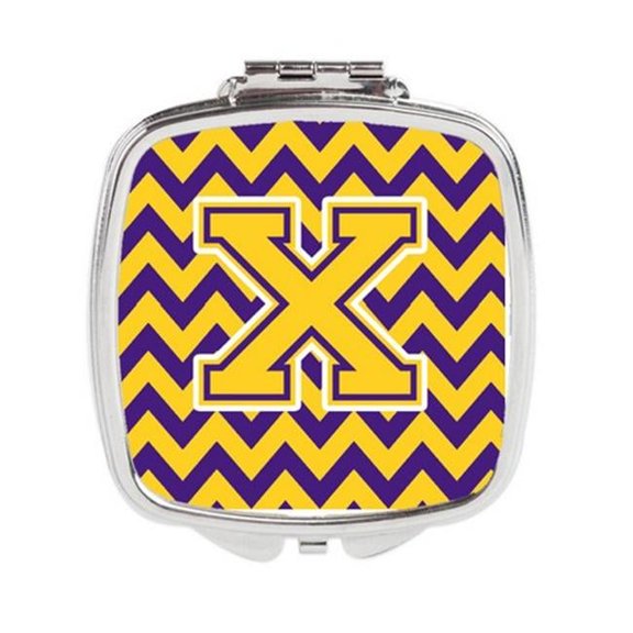 Carolines Treasures  Letter X Chevron Purple & Gold Compact Mirror