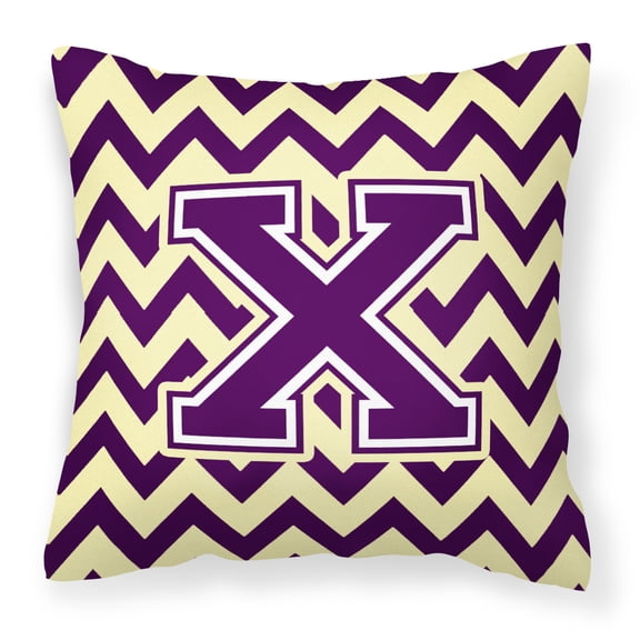 Carolines Treasures Letter X Chevron Purple and Gold Fabric Decorative Pillow 14Hx14W multicolor