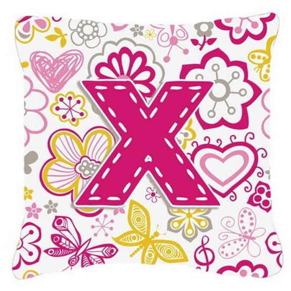 Carolines Treasures Letter X Flowers And Butterflies Pink Canvas Fabric Decorative Pillow - Pink