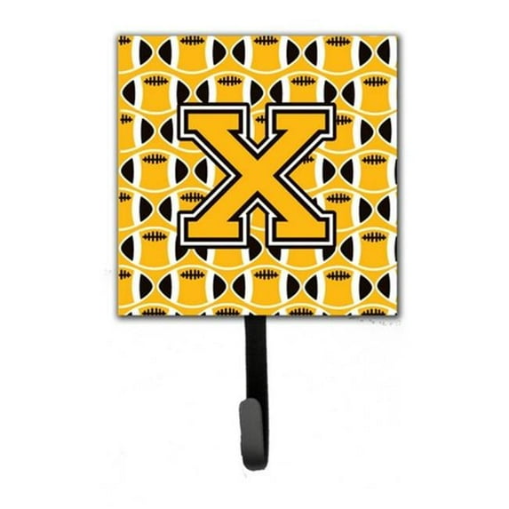 Carolines Treasures Letter X Football Black - Old Gold & White Leash or Key Holder
