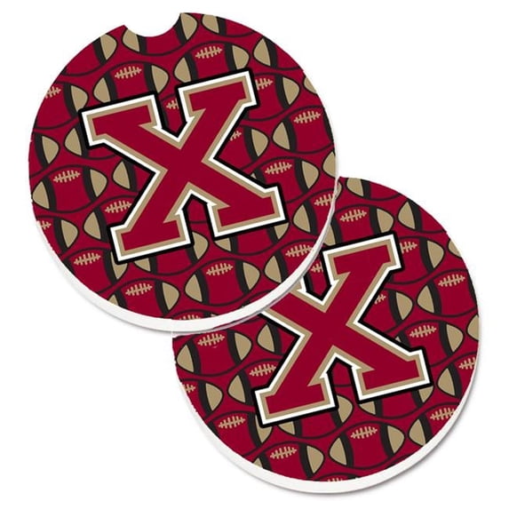 Carolines Treasures Letter X Football Garnet & Gold Set of 2 Cup Holder Car Coaster - Garnet & Gold