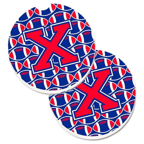 Carolines Treasures Letter X Football Harvard Crimson & Yale Blue Set of 2 Cup Holder Car Coaster - Crimson & Yale Blue
