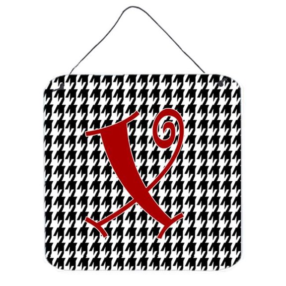 Carolines Treasures  Letter X Initial Monogram - Houndstooth Black Aluminium Metal Wall Or Door Hanging Prints