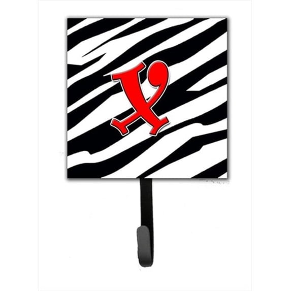 Carolines Treasures Letter X Initial Monogram - Zebra Red Leash Holder Or Key Hook - Red - 4.25 x 1 x 6 in.