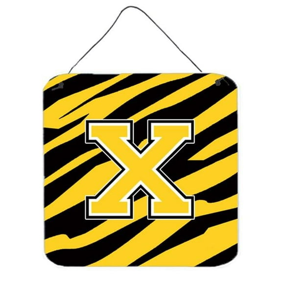 Carolines Treasures  Letter X Initial Tiger Stripe - Black Gold Aluminium Metal Wall or Door Hanging Prints