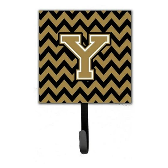 Carolines Treasures Letter Y Chevron Black & Gold Leash or Key Holder - Black & Gold - 6in. H x 1.25in. W x 4.25in. L
