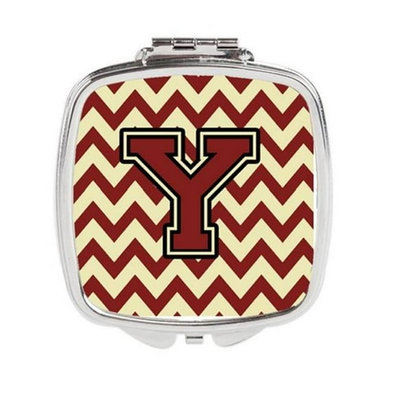Carolines Treasures Letter Y Chevron Maroon & Gold Compact Mirror - Maroon & Gold - 3in. H x 0.3in. W x 2.75in. L
