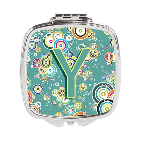 Carolines Treasures  Letter Y Circle Circle Teal Initial Alphabet Compact Mirror