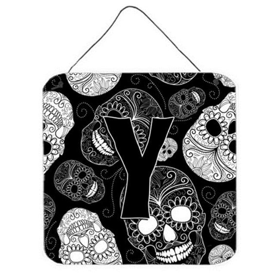 Carolines Treasures  Letter Y Day Of The Dead Skulls Black Wall and Door Hanging Prints