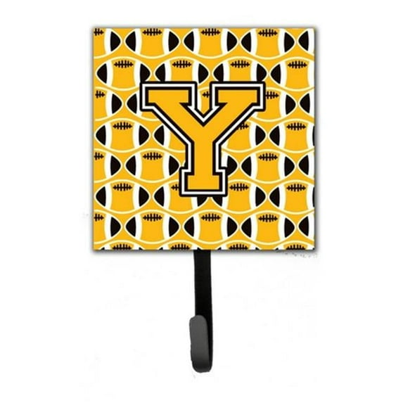 Carolines Treasures Letter Y Football Black - Old Gold & White Leash or Key Holder