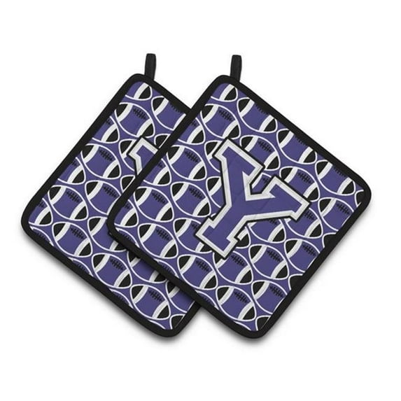 Carolines Treasures Letter Y Football Purple & White Pair of Pot Holders