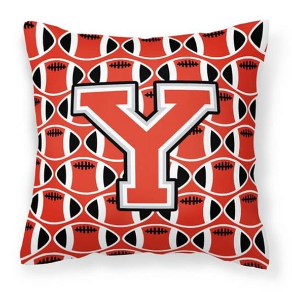 Carolines Treasures Letter Y Football Scarlet & Grey Fabric Decorative Pillow - Scarlet & Grey - 14in. H x 3in. W x 14in. L