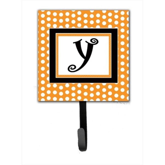 Carolines Treasures Letter Y Initial Monogram - Orange Polka Dots Leash Holder Or Key Hook