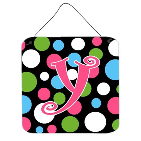 Carolines Treasures Letter Y Initial Monogram - Polkadots And Pink Aluminium Metal Wall Or Door Hanging Prints - Pink - 6 x 0.02 x 6 in.