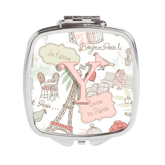 Carolines Treasures  Letter Y Love in Paris Pink Compact Mirror - Pink